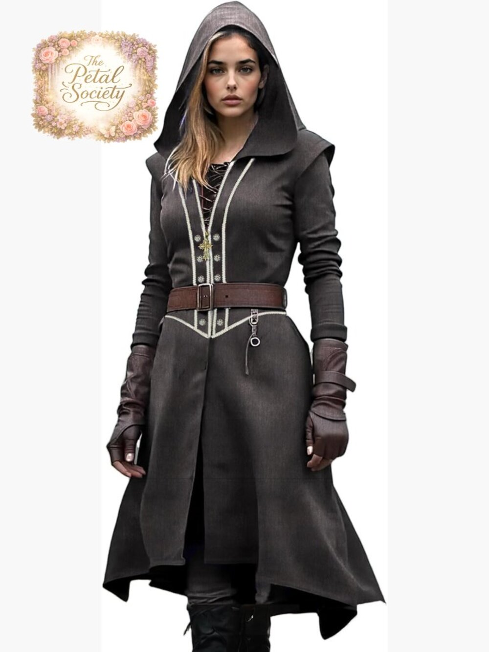 Long Hooded Coat Medieval Jacket Gothic Costume Steampunk Outfit Medium